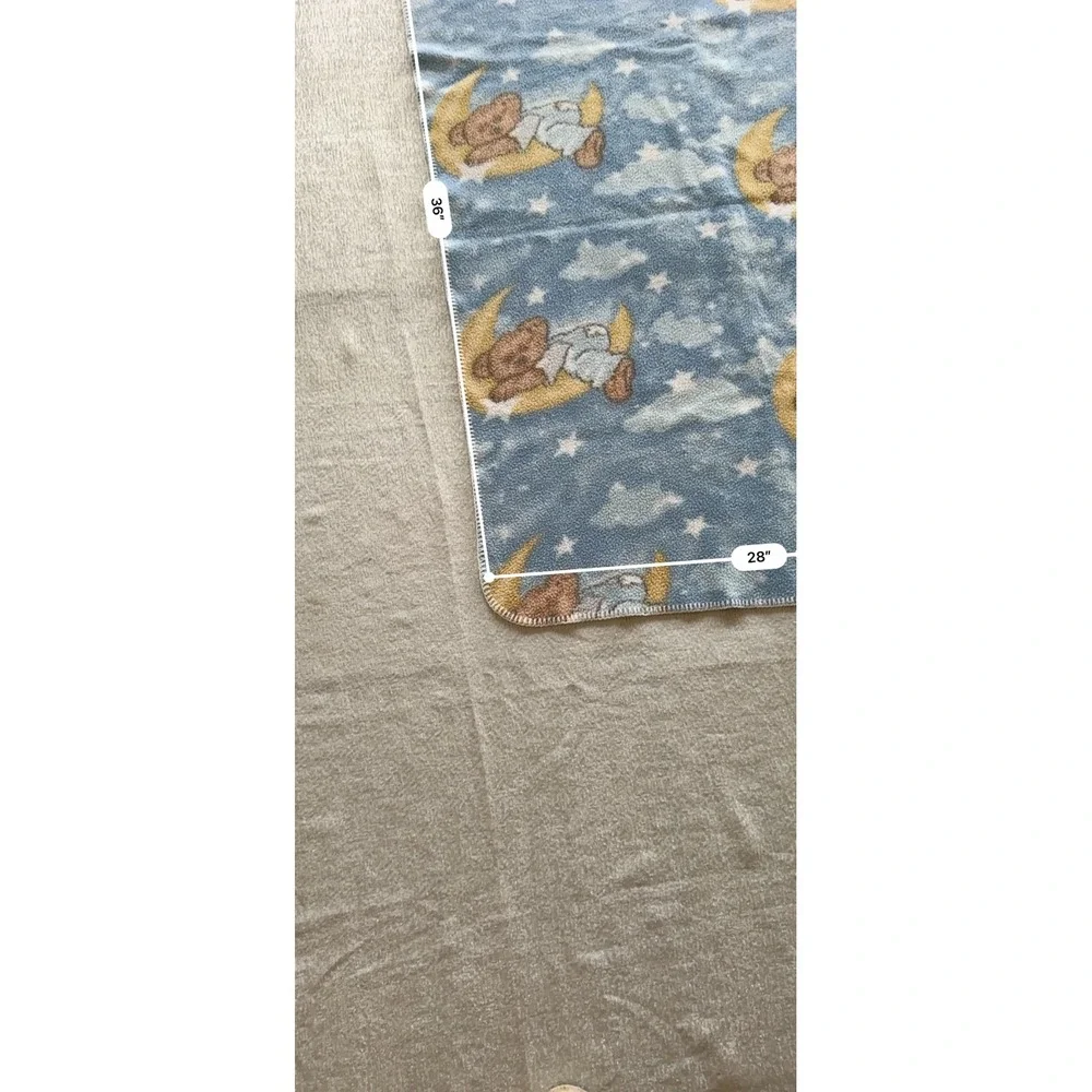 Vintage Dolly Boyd's Collection Teddy Bear Baby Blanket Moon Stars Blue 28x36
